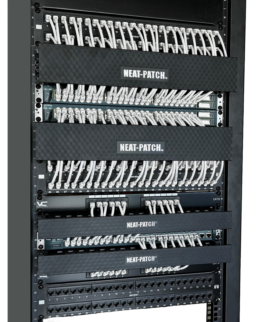Customer network rack installation using Neat-Patch cable management
